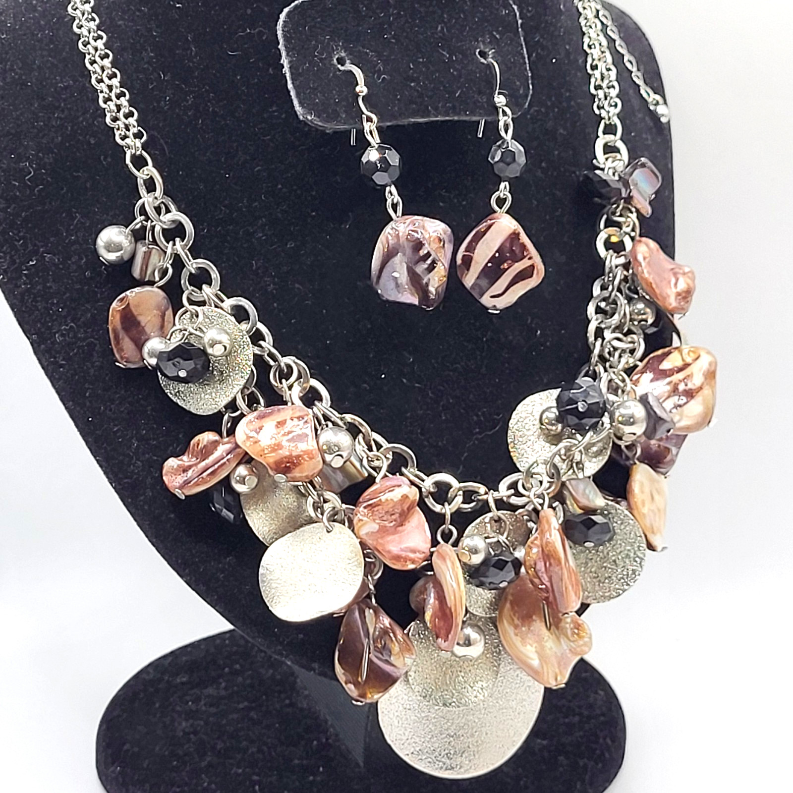 Chunky Abalone Funky Statement Earring Necklace D… - image 1