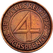 Deutsches Reich 4 Reichspfennig 1932  5 g Original M&uuml;nze #HED900
