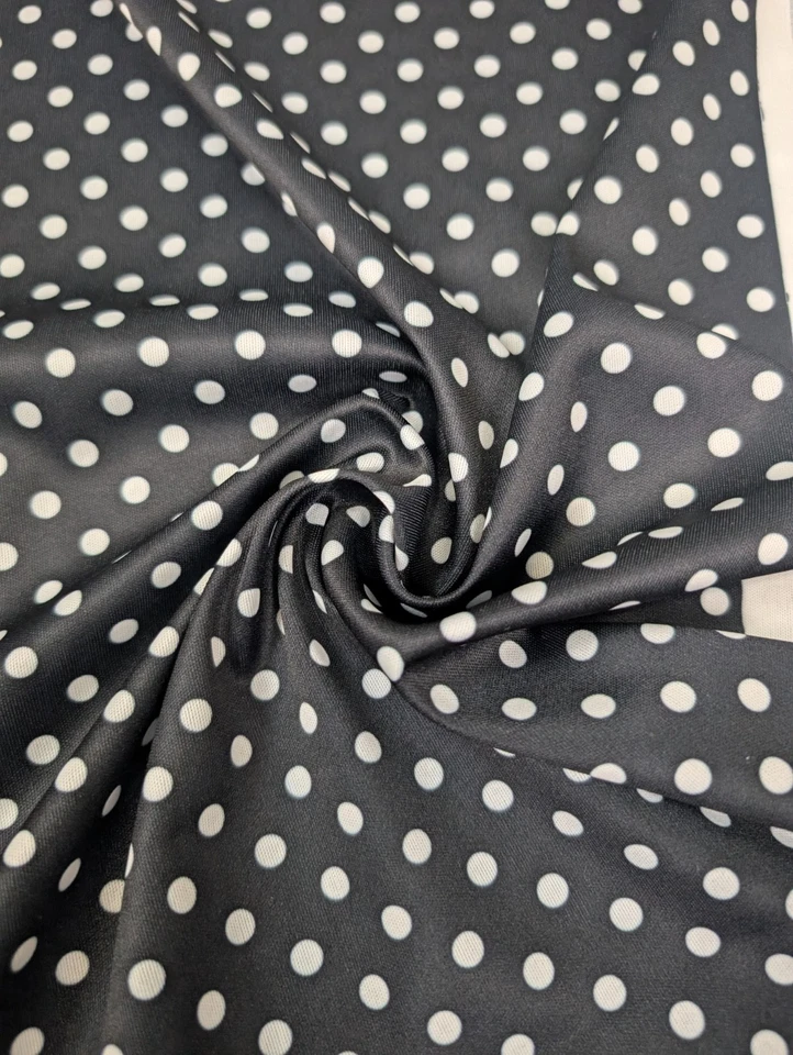 Vintagte Sewing Fabric Thin Black Stretch Knit White Polka Dots 2 Yards 12 In - Image 2 of 4