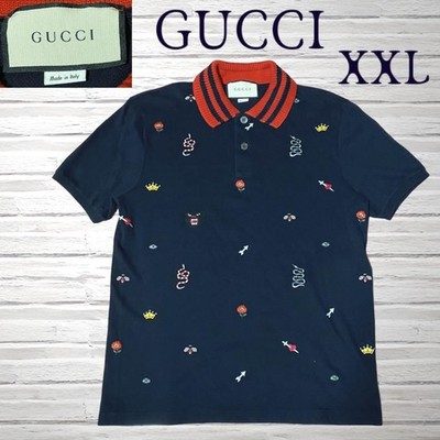 GUCCI Polo Shirt XXL US XL Navy Short Sleeve Embroidered Logo