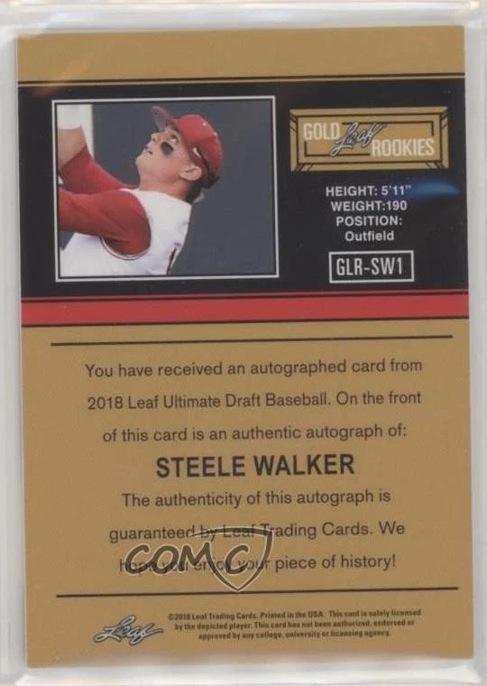 2018 Leaf Ultimate Draft 91 Rookies Gold /25 Steele Walker #GLR-SW1 Auto - Image 2 of 2