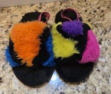 UGG Fluff Yeah Party Spot Slide Slipper Tie Dye Rainbow Slingback Youth Sz 11