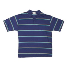 AMERICAN EDITION Uomo Blu Manica Corta a Righe Polo XL Misto Cotone