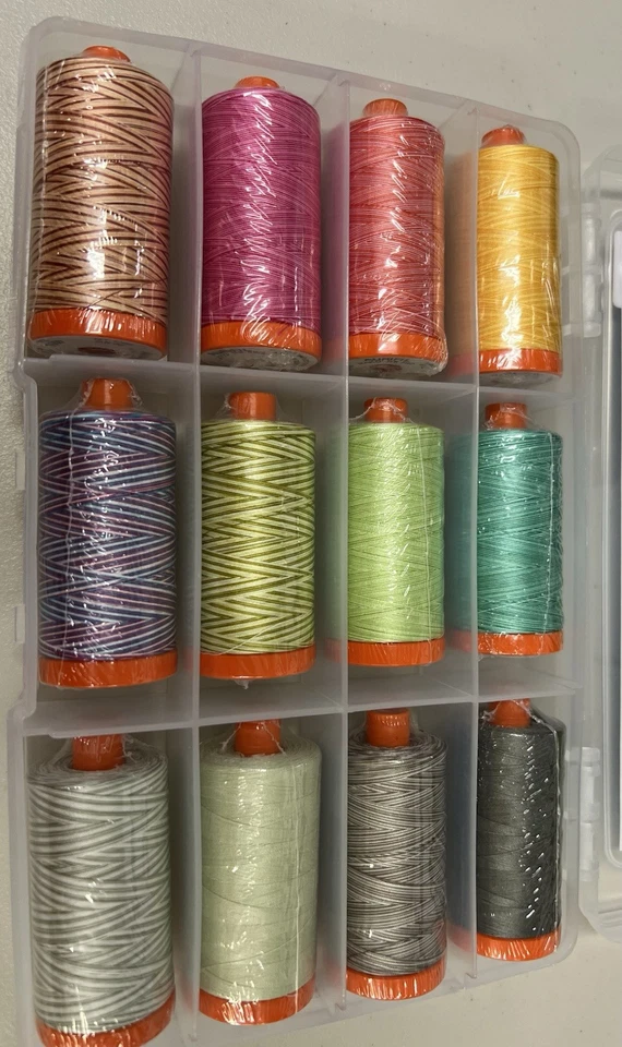 Aurifil Tula Pink Premium Collection Thread Kit 12 Large Spools 50wt Variegated - Image 2 of 3