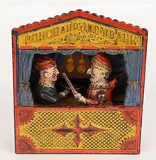 1884 CAST IRON MECHANICAL BANK - PUNCH AND JUDY BANK IN ORIGINAL SURFACE PAINT