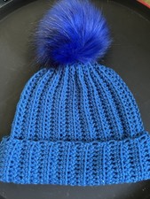 Crochet Handmade Pom Pom Beanie Hat Cap Royal Blue