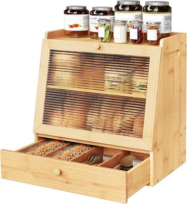 Bread Box, Bboo Bread Box Stora Container with Der, 2-Tier