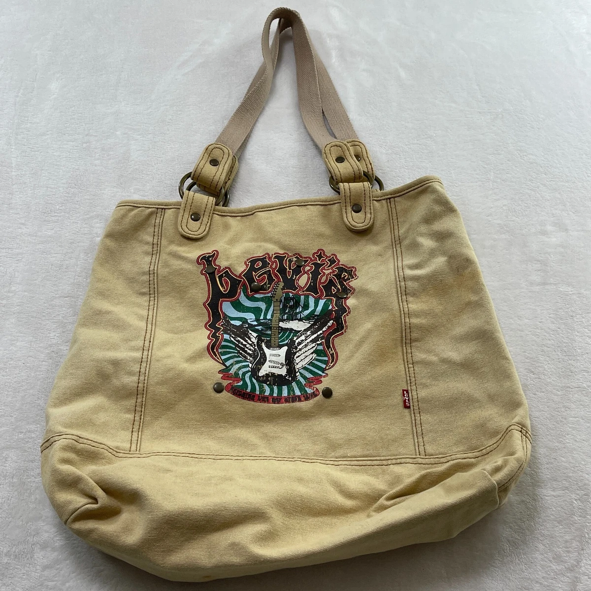 Levis Canvas Tote Shoulder Bag Purse Guitar Rock u0026 Roll Tan | eBay