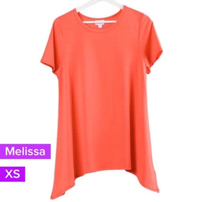 Lularoe Melissa Tunic Top Size XS Solid Coral NWT Flattering Shark Bite Hem