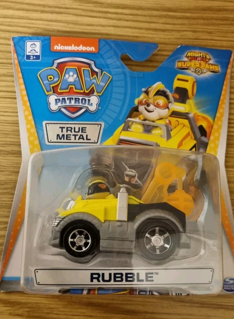 Paw Patrol Rubble True Metal Mighty Pups Super Paws Vehicles New