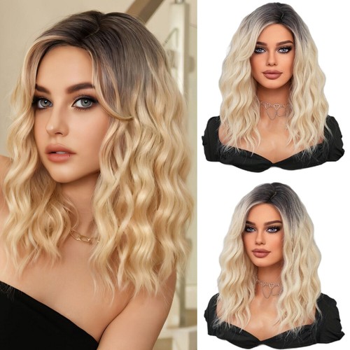 18 Inch Long Curly Wig Ombre Brown Blonde Golden Synthetic Wavy Wigs for Women - Picture 13 of 13