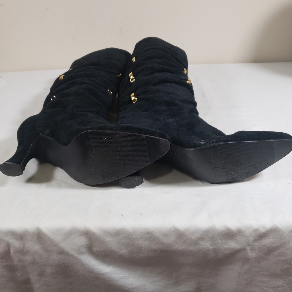 Black Adesso Boots Size 8M Used Boots 14" Tall With 2" Heels Leather