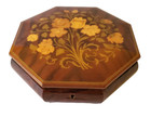 VTG Italy Inlaid Floral Wooden Octagon Jewelry Music Box, Edelweiss w KEY
