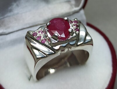 Träne Natur Rubin/Smaragd Sterling Silber 925 Handarbeit Herren Elegant Ring