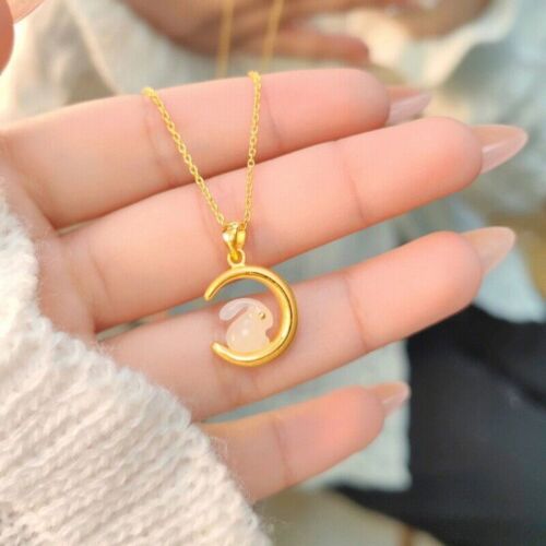 18k Gold Plated Moon Rabbit Pendant Chain Necklace Womens Girls Jewellery Choker - Bild 1 von 13