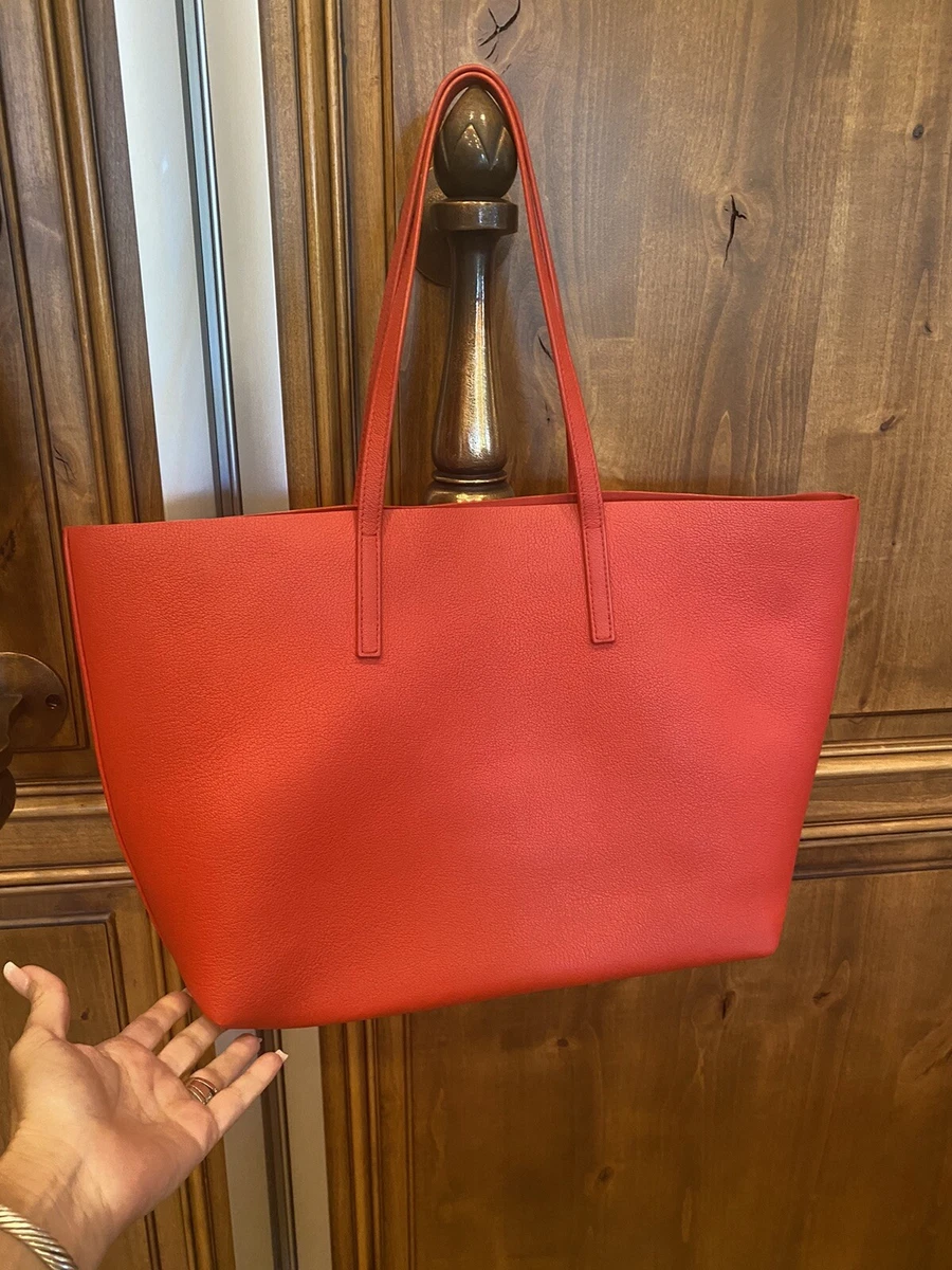 CAROLINA HERRERA RED LEATHER SHOPPER TOTE HANDBAG