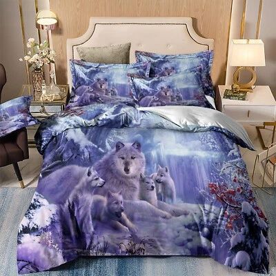 WONGS BEDDING Wolf Duvet Quilt Cover Set Bedding Set with Pillow Cases Single Double King Size