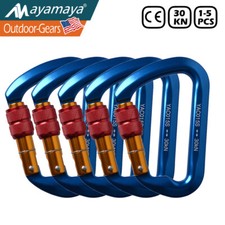 30KN Rock Climbing Carabiners Screw Lock Gate D Ring Shape Rappelling Hook Belay