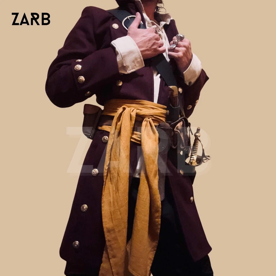 Бургундское пиратское капитанское пальто | стимпанк куртка эпохи Возрождения | костюмная одежда - Изображение 4 из 4