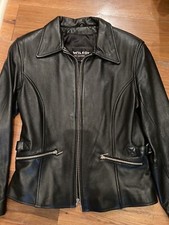 Vintage Womens Black Leather Jacket, 100% Leather W Buckles