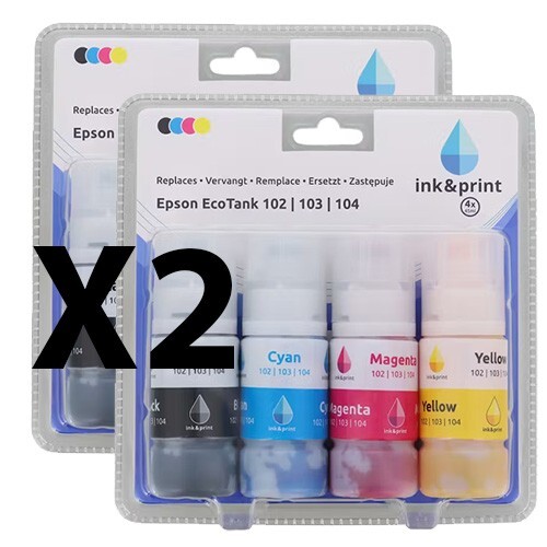 Encre pour EPSON Ecotank 101/104 - Lot de 8 recharges de 45 ml anti-gaspillage