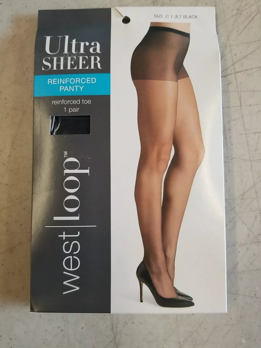 West Loop Ultra Sheer Reinforced Panty Sheer Leg/Toe Size C Jet Black