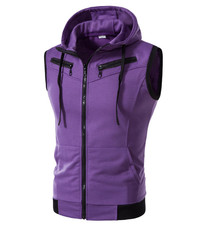 Mens Waistcoat Vest Hooded Sweatshirt Coat Sport Hoodie Sleeveless Zip Jackets