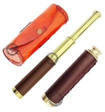 Solid Marine Brass Telescope Binoculars 12 -inch Brown 20X Lens With Leather Box