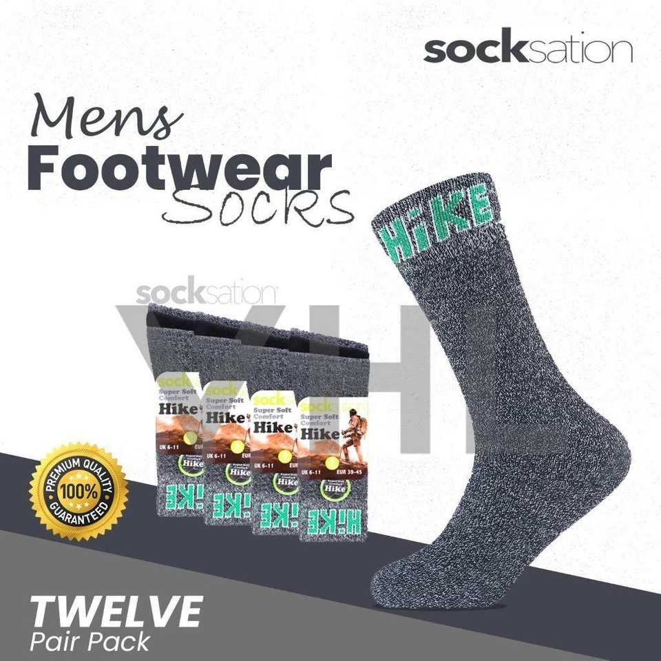 Mens Cotton Rich Socks Thick Warm Cushion Sole Sports Work Socks |12 Pairs| 6-11