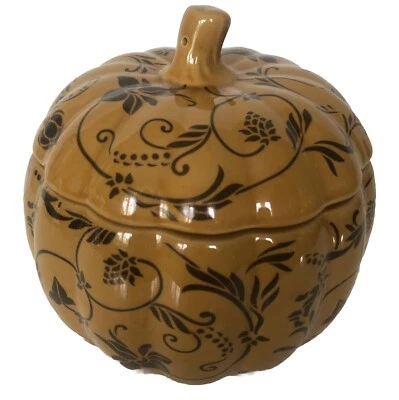 Small Pumpkin Jar with Lid Scroll Look Artwork Halloween Autumn Fall Home Decor - image 1 of 4