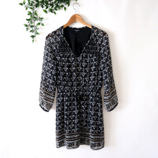 Madewell Black Woodland Long Sleeve Mini Dress in Artisan Floral Size 0