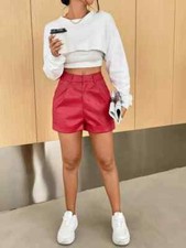 Red Women's Shorts Genuine Lambskin Leather Handmade New Stylish Party Casual