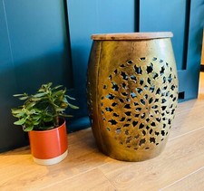 Side Coffee Table Indian Metal Hand Cut Lamp Table or Stool With Wooden Top