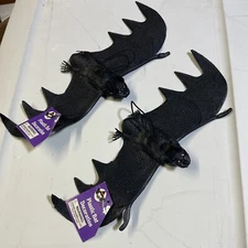Lot Of 2 Black Rubber Bat Hanging 12 x 4.5 Halloween Decoration Spooky Fun