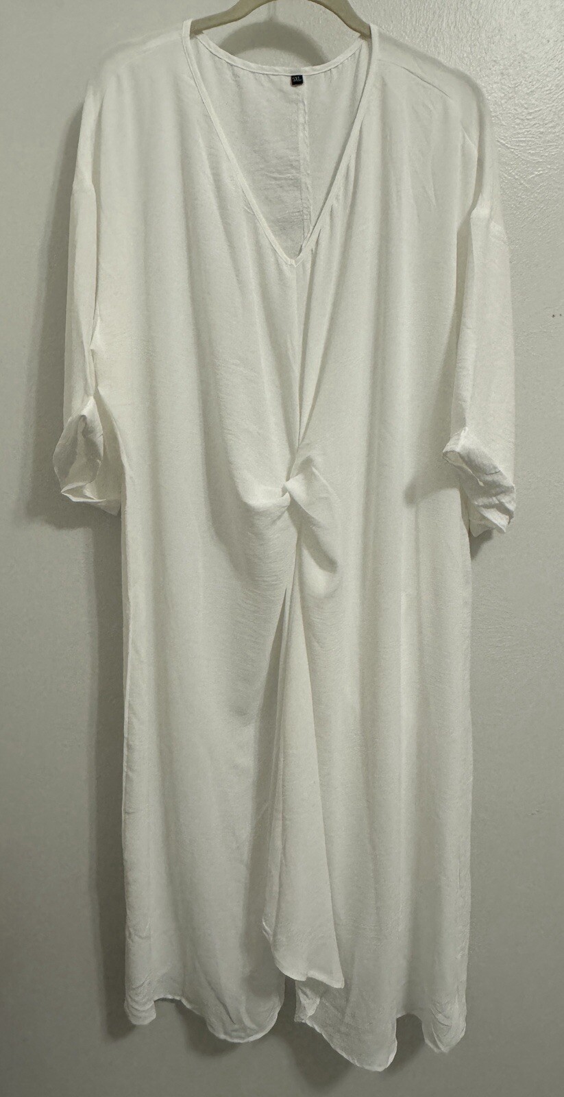 Maxi Dress Swimsuit cover Womens 5XL white polyester semi Sheer (T1626Bb)-image