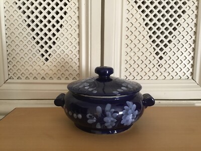 Vintage tiefblau & weiß orientalische Auflaufform mit Deckel...handbemalt