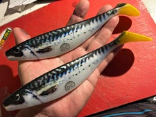 (2) Mackerel Swim Baits Soft GIANT 2.2 oz.      Rugged Silicone W-10/0 Hooks inc