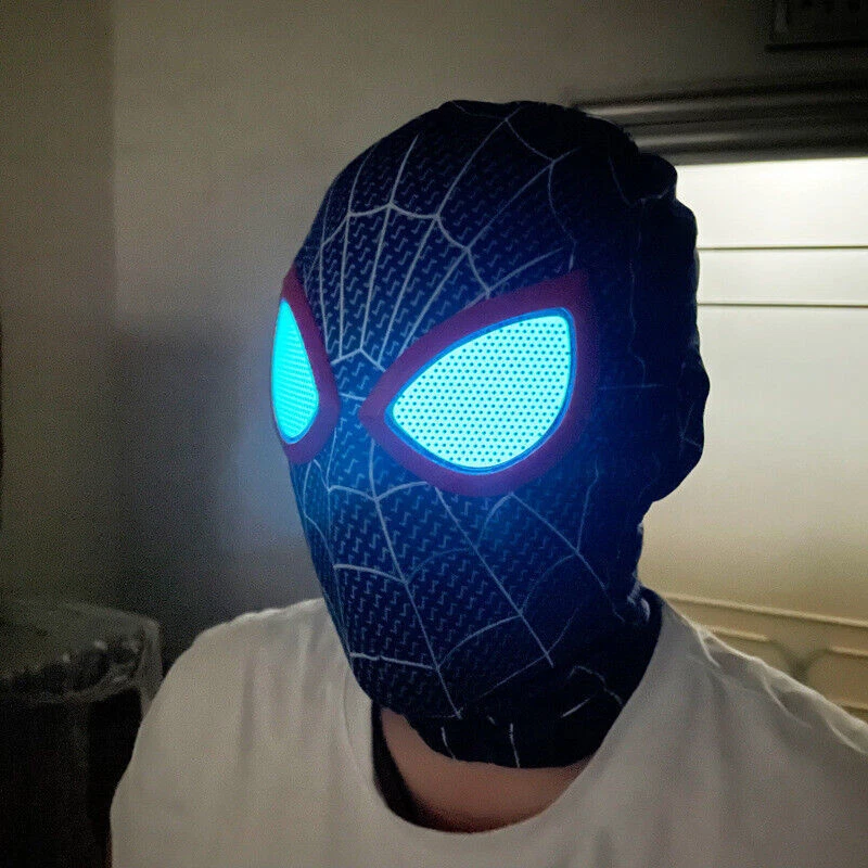 Miles Morales Spider-Man Super Hero Mask Headgear LED Eye Faceshell Halloween - Image 3 of 4