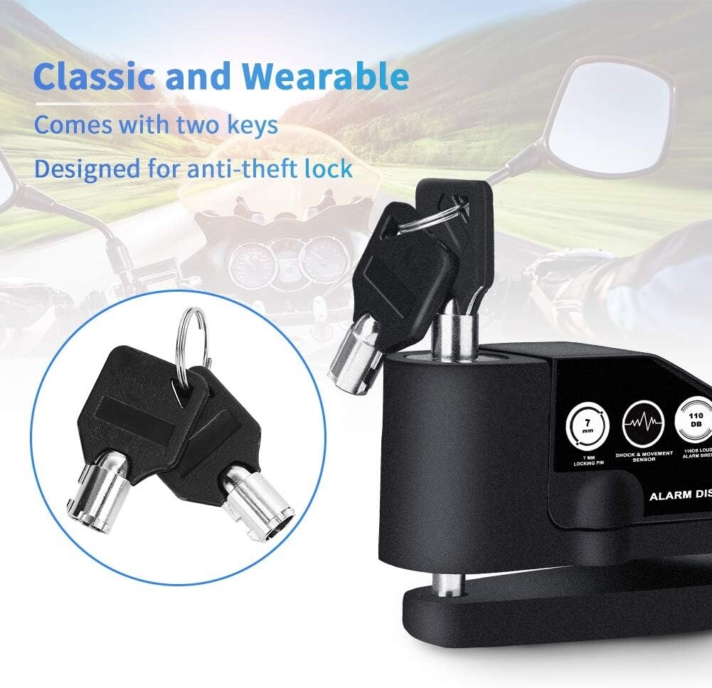 Lucchetto A U Con Allarme Antifurto Per Bici E Moto - Perno 7 Mm - Nero Metallo