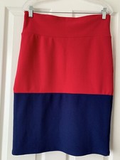 LULAROE CUTE RED BLUE POLYESTER SPANDEX BLEND KNIT PULL ON PENCIL SKIRT - SZ L