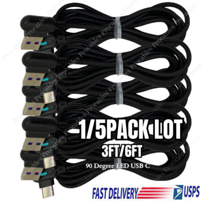 1/5X Lot 90 Degree Right Angle USB C Data Cable Type C Fast Charger For Samsung