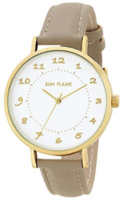 Sun Flame Watch MJG-B26 MJG-B26-MO Unisex Adult Beige Faux Leather Band NEW