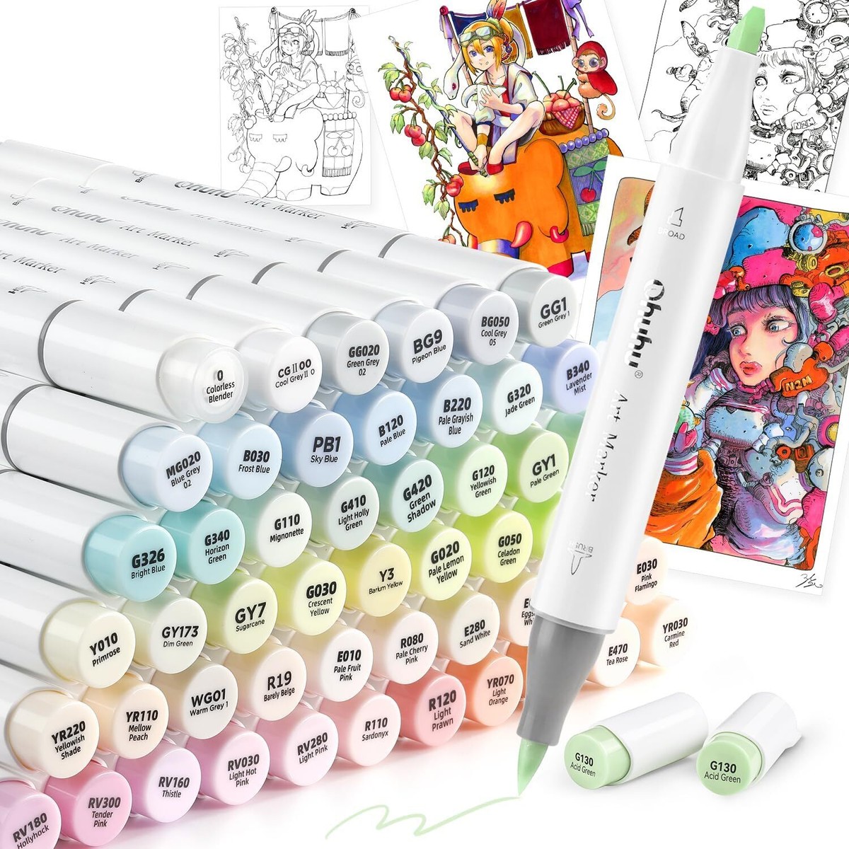 Ohuhu Pastel Markers Alcohol Based Brush Tip Markers Ohuhu