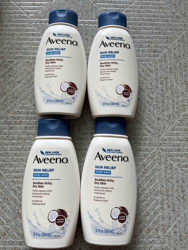 Lot 4 Aveeno Skin Relief Body Wash Coconut Scented Soothes Dry Itchy Skin 12 Oz