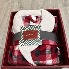 Holiday Lane Plush Robe Red Plaid Sherpa Lined New in Box Small / Medium