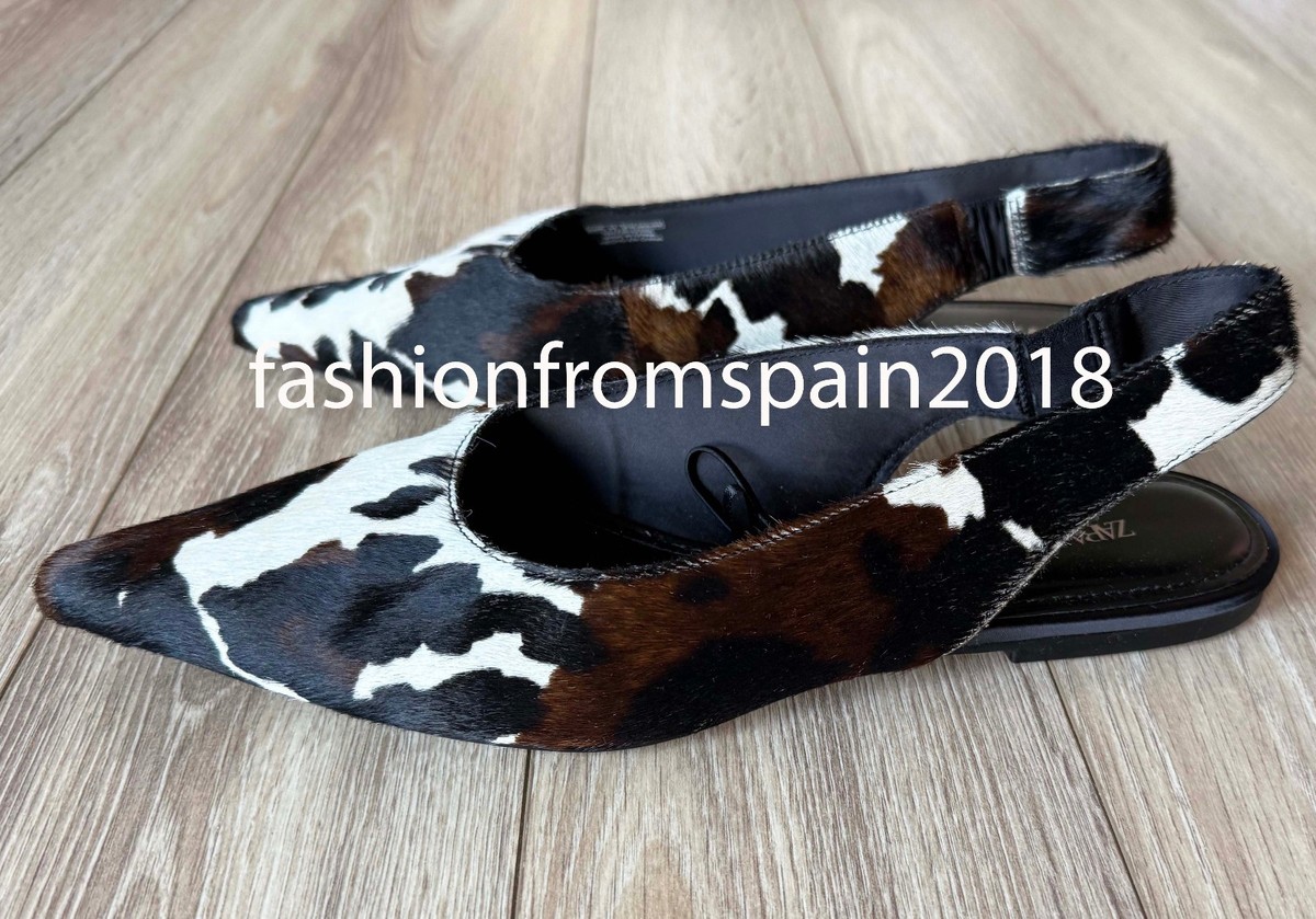 ZARA NEW WOMAN LEATHER SLINGBACK BALLET FLATS ANIMAL PRINTED SHOES