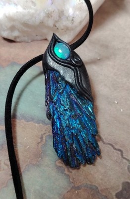 Phoenix. Kyanite and Mexican Fire Opal Necklace Pendant. Wings Rising jewelry