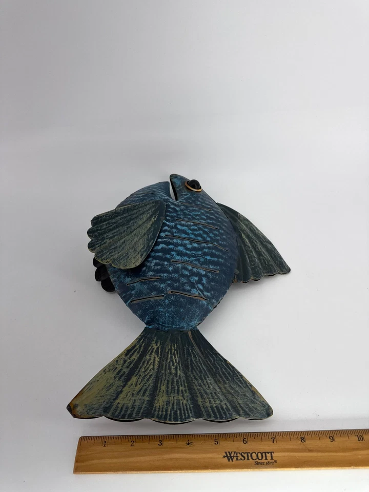 Blue Metal Fish Sculpture Coastal Nautical Wall Decor 12" Lake Cabin Art Beach - Image 4 of 4