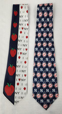 Lot of 2 New York Neck Ties MLB Pro Baseball Authentic Yankees & I Love NY NICE