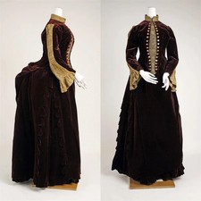 1882s Victorian Bustle Steampunk Vampire Gothic Velvet Dress Georgian Afternoon